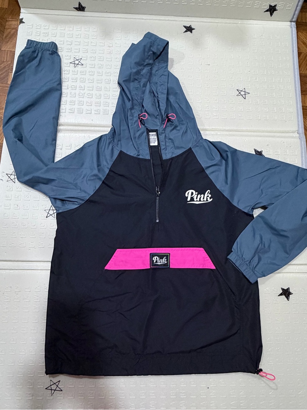 PINK Victoria's Secret Black & Gray Pullover Jacket with Hot Pink Accent
